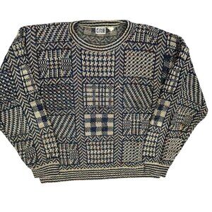 Vintage 90s Fine Line Patchwork Pattern Knit Sweater Geometric XXL